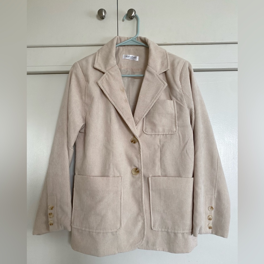 Corduroy Blazer Suit Jacket, Off White, Spring/Autumn